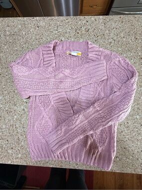 Cozy V-Neck Cable Knit Sweater in Light Pink